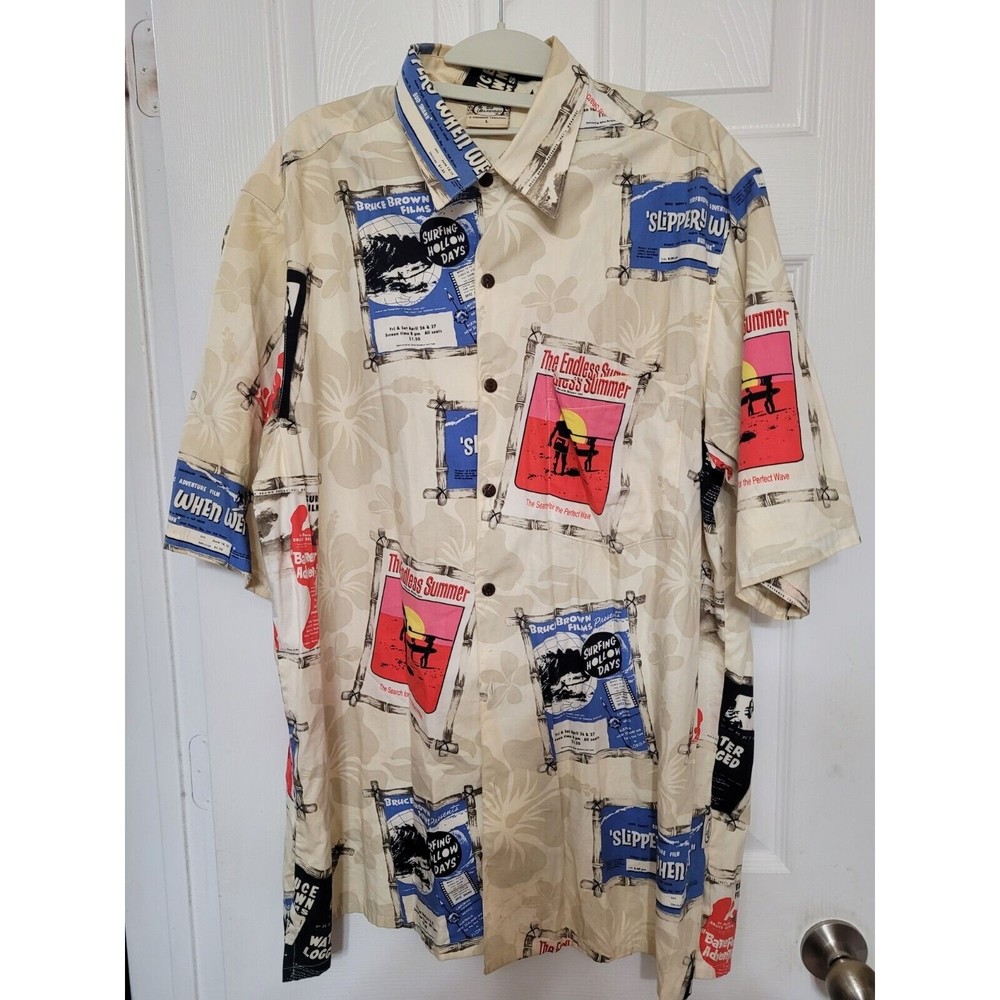 Go Barefoot Mens Endless Summer Slippery When Wet Water Logged Hawaiian Shirt L